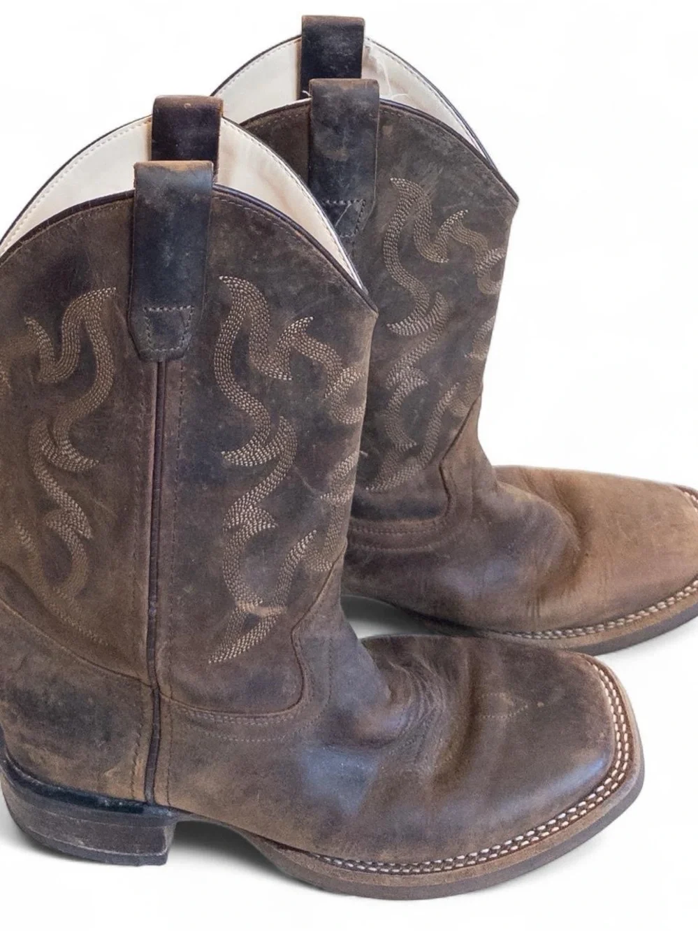 Old West Kids Broad Square Toe Western Boots BSC1904 Brown Leather Youth 2.5